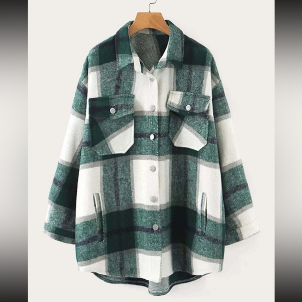 Green plaid jacket green and white plaid shacket